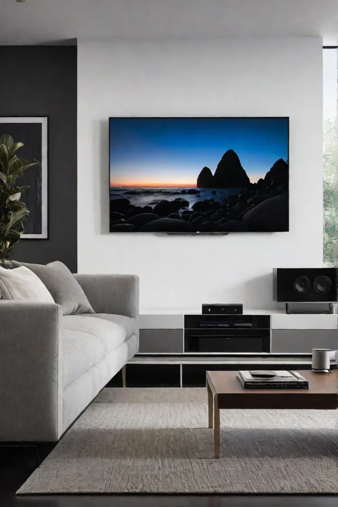 Minimalist living room with hidden technology