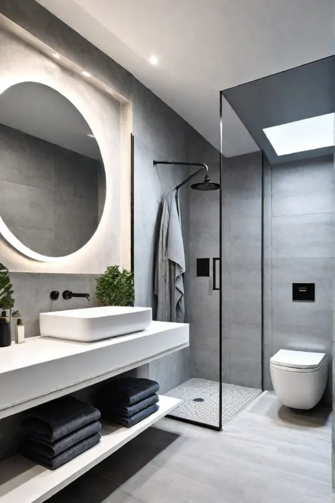 Modern bathroom integrated lighting textured tiles