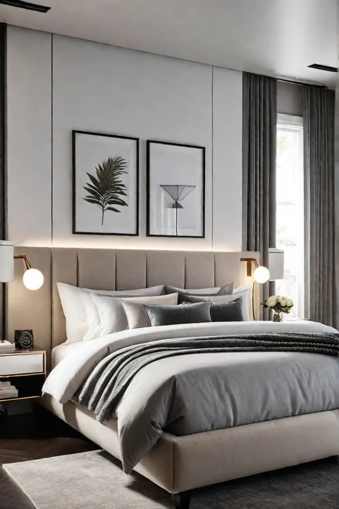 Modern bedroom with a focus on organization and a stylish aesthetic