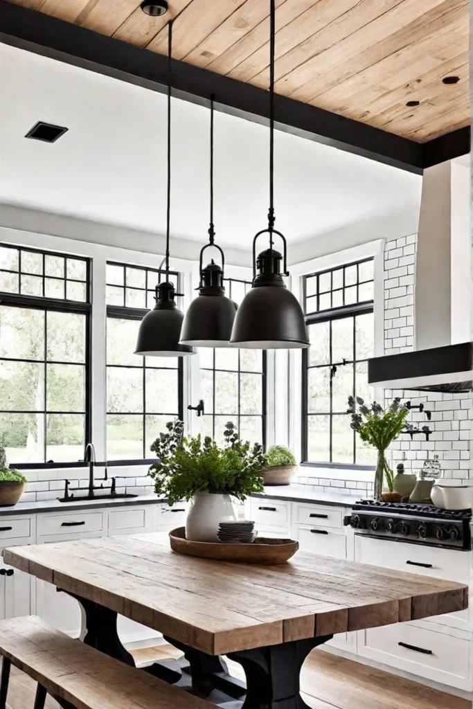 Modern farmhouse kitchen with pendant lighting
