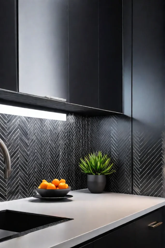 Modern kitchen with geometric backsplash
