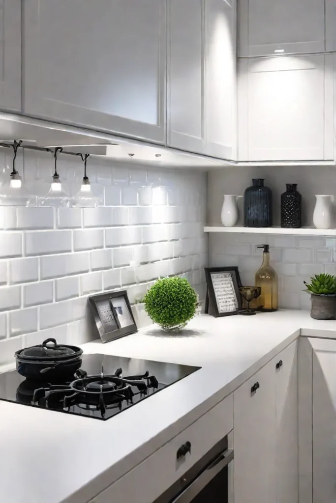 Modern kitchen with mixed tile backsplash