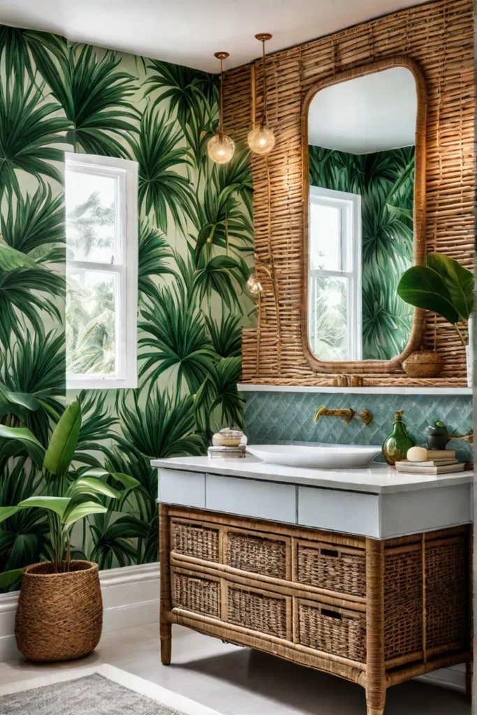 Natural materials wicker rattan bamboo tranquil bathroom