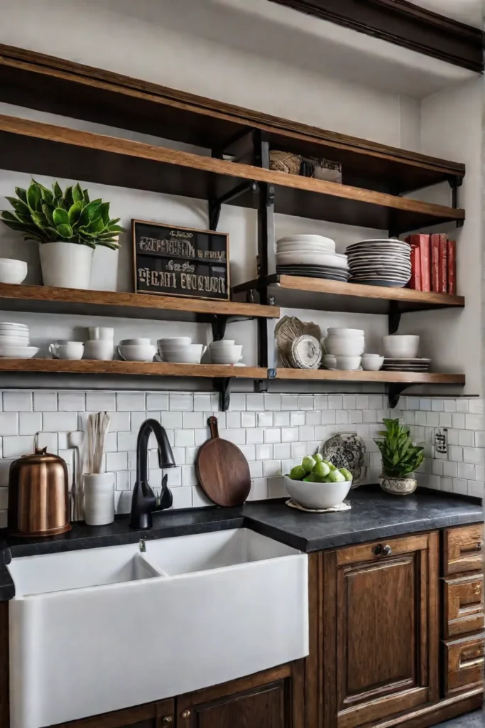 Open shelving in a small kitchen
