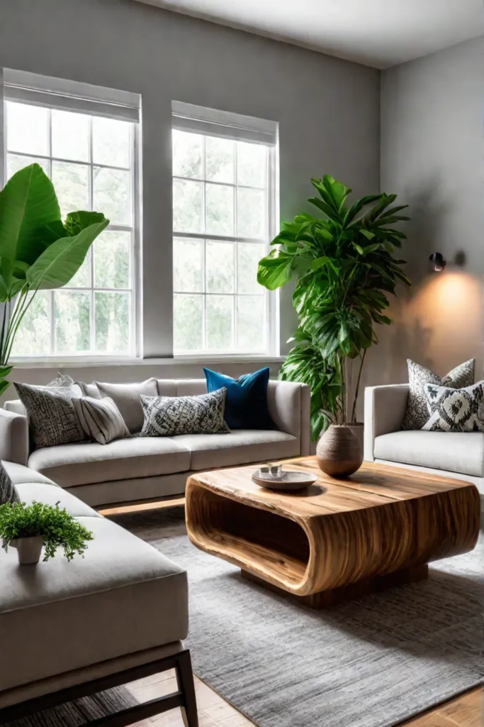 Organic inspired living room with plants and natural materials