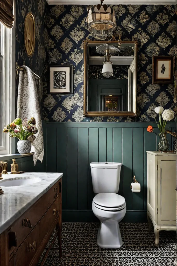 Patterned wallpaper small bathroom eclectic style