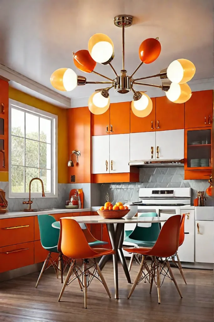 Retroinspired lighting in a colorful kitchen