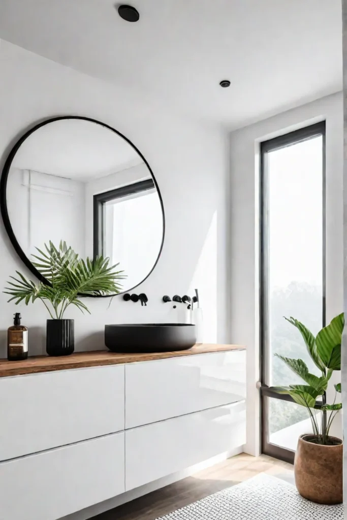Round mirror black accents calming ambiance
