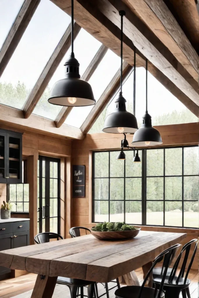 Rustic farmhouse kitchen with pendant lights