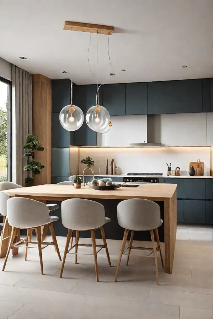 Scandinavian kitchen with frosted glass pendants