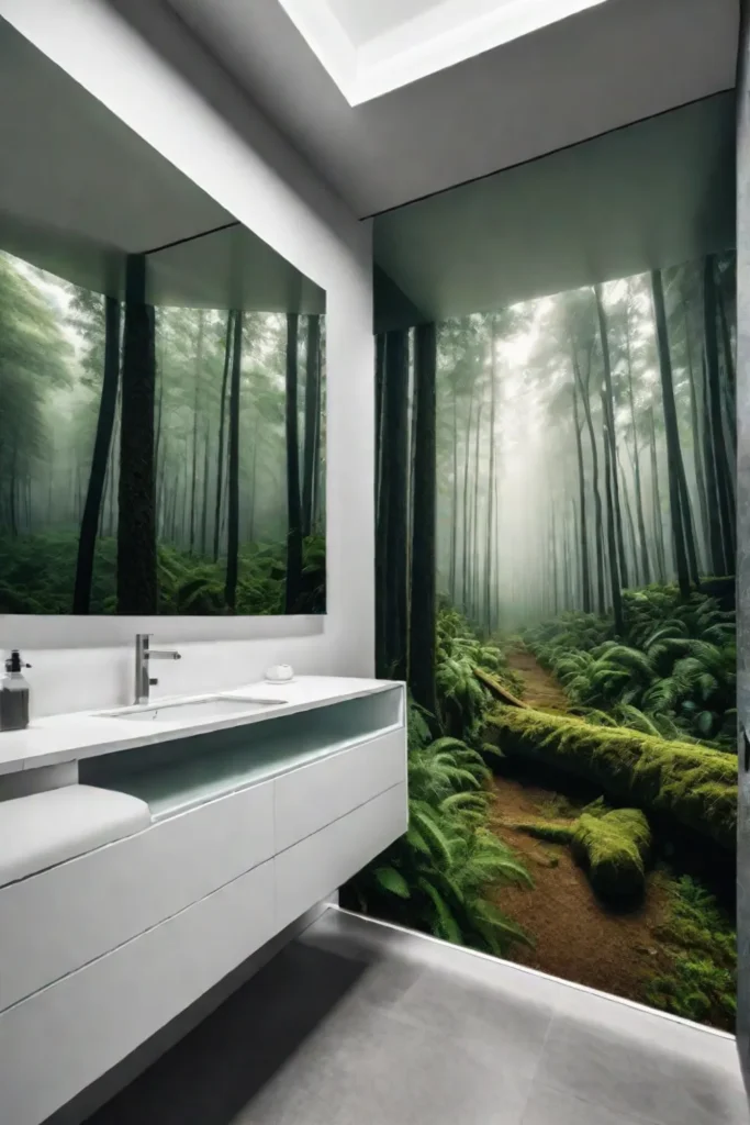 Scenic wallpaper depth and perspective bathroom design