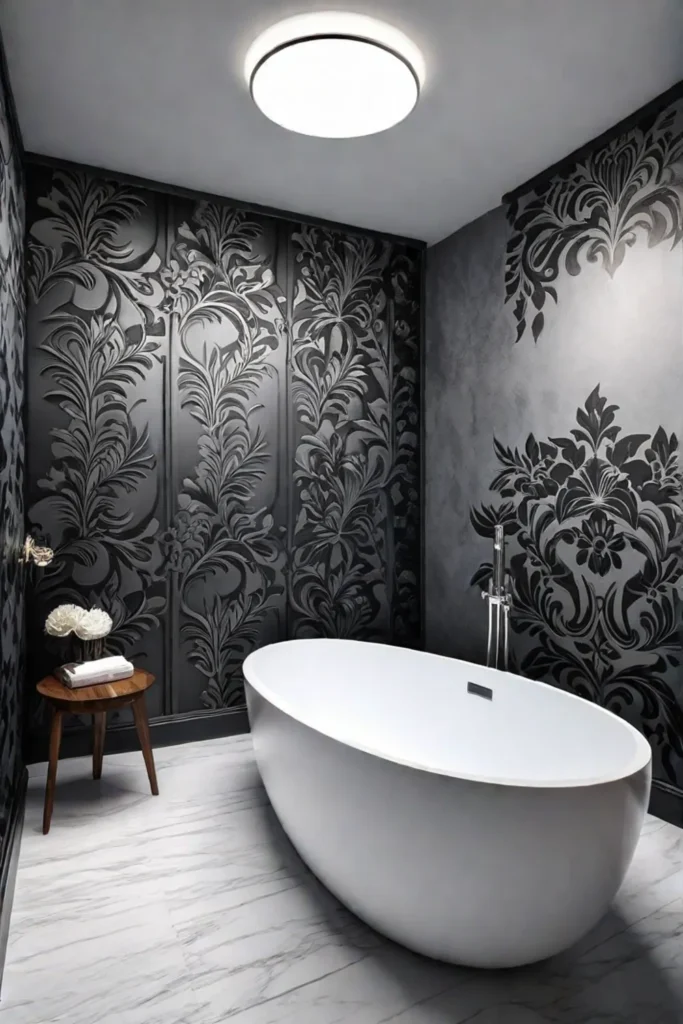 Small bathroom floral wallpaper spacious