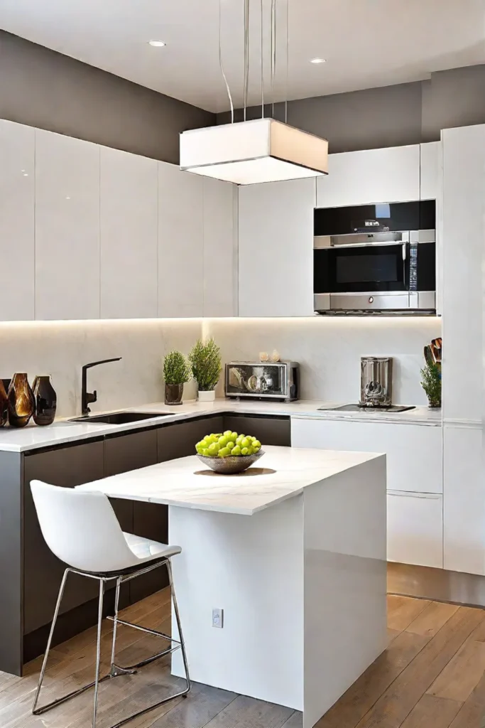 Small kitchen with square table and flush mount lighting