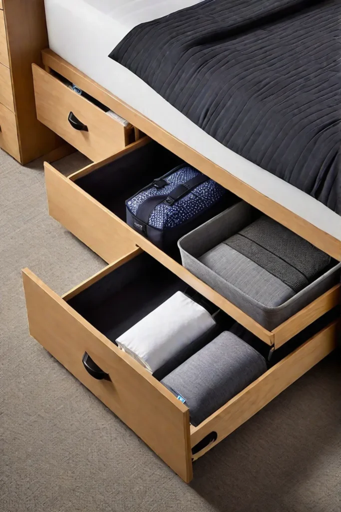 Storage options like drawers bins and vacuum bags