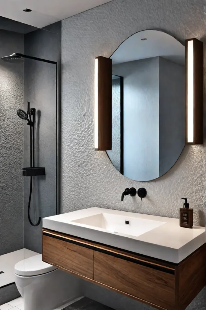 Textured wallpaper small bathroom minimalist design