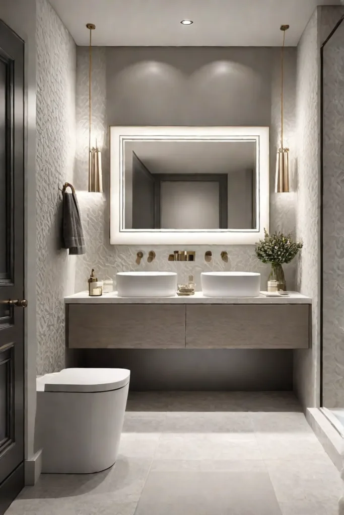 Textured wallpaper sophisticated bathroom serene