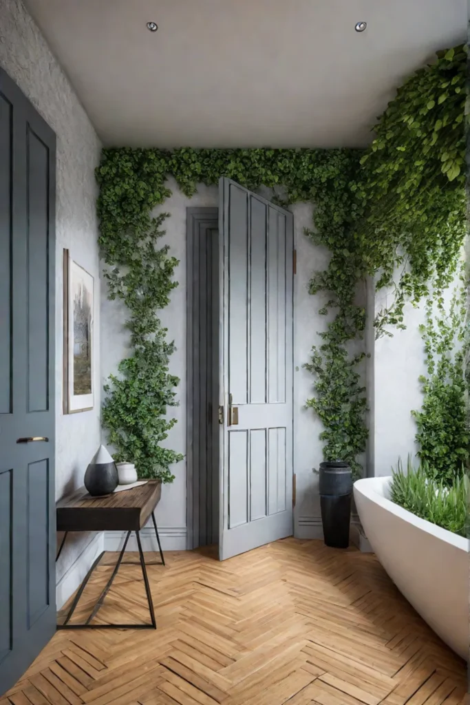 Trompe Loeil wallpaper garden illusion bathroom
