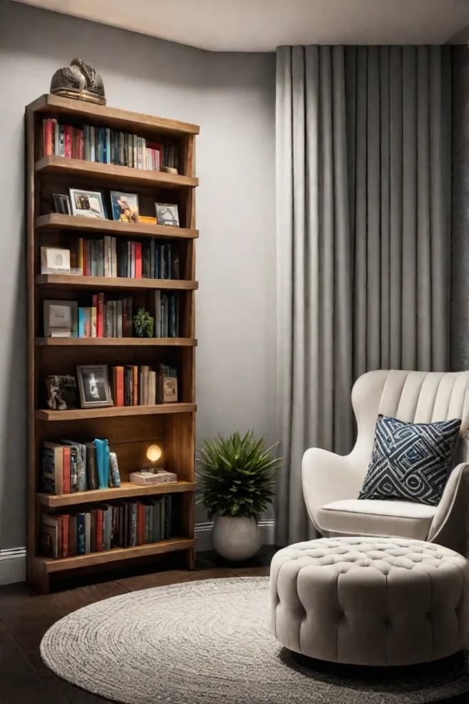 Unique bookshelf design in a cozy reading space