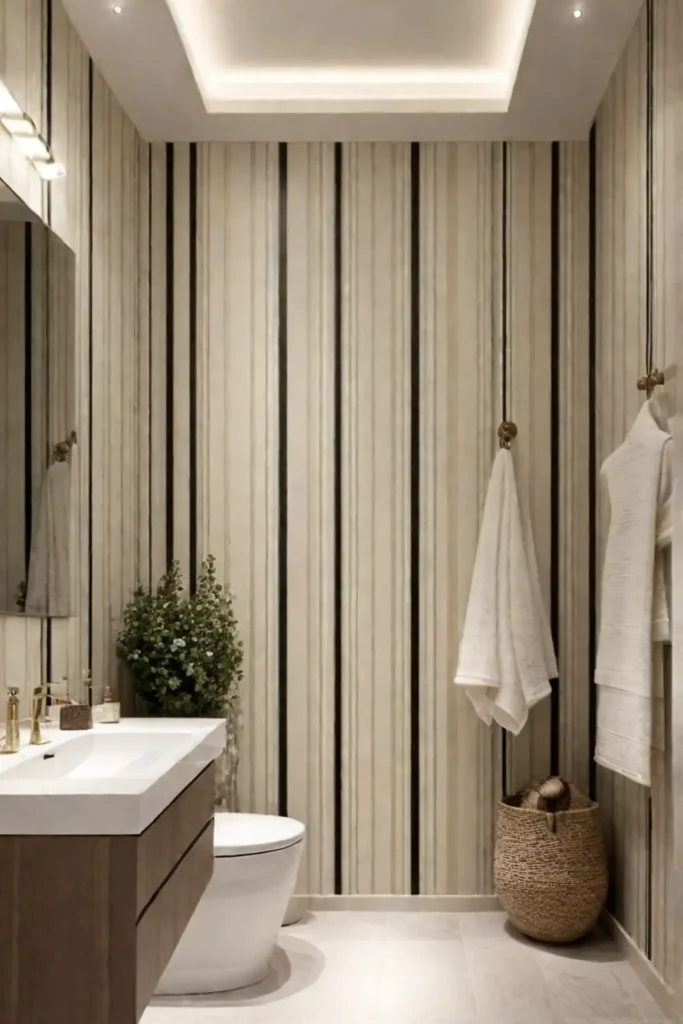 Vertical stripes bathroom wallpaper illusion of height