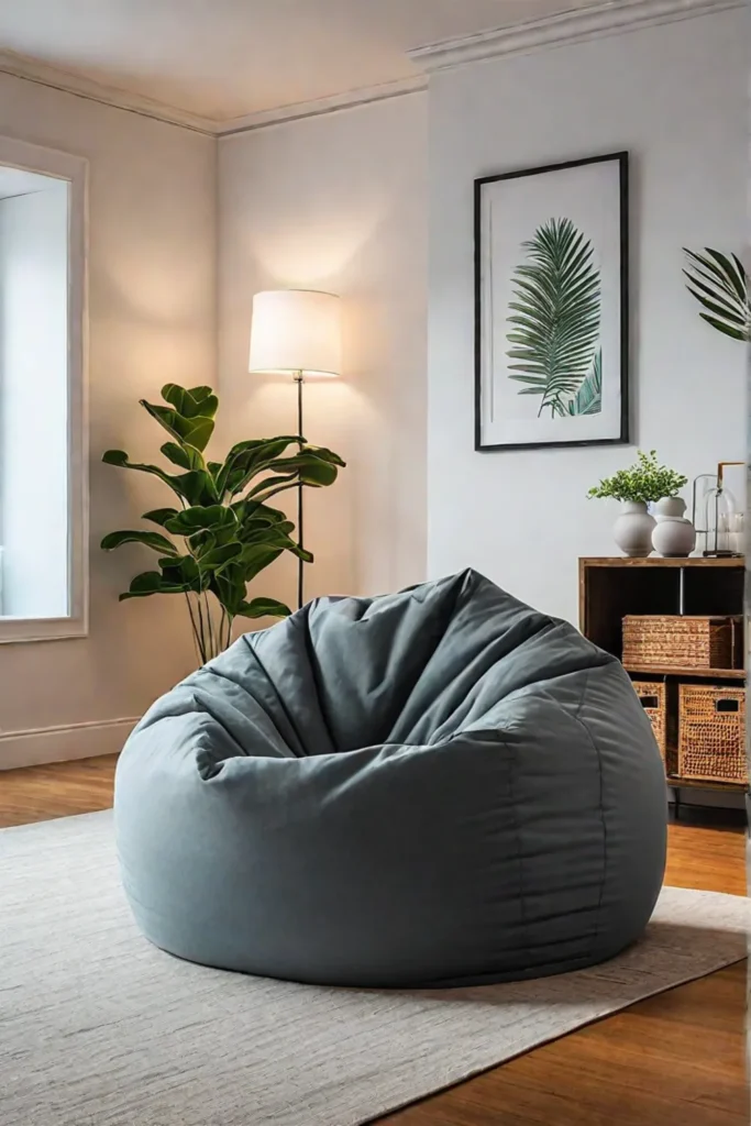 Vibrant bean bag chair in a minimalist living room corner