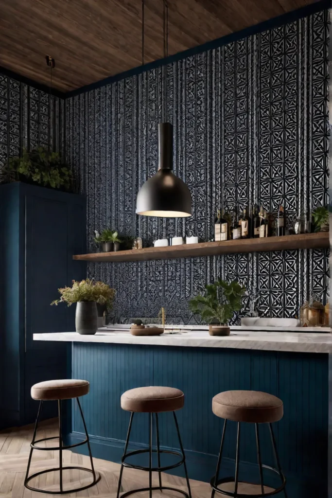 Wallpaper adding a unique touch to kitchen seating