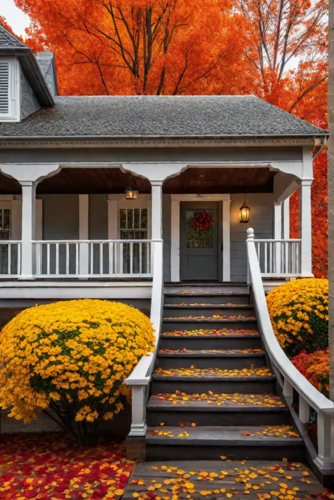 Autumnal porch scene highlighting paint durability in changing seasons