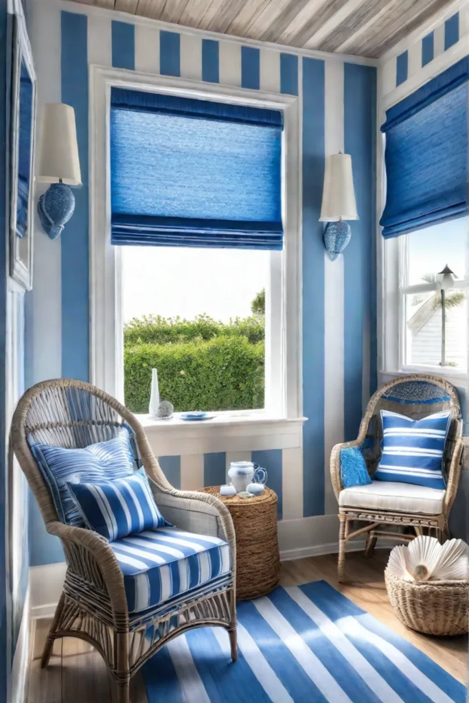 Blue and white porch with beachy decor