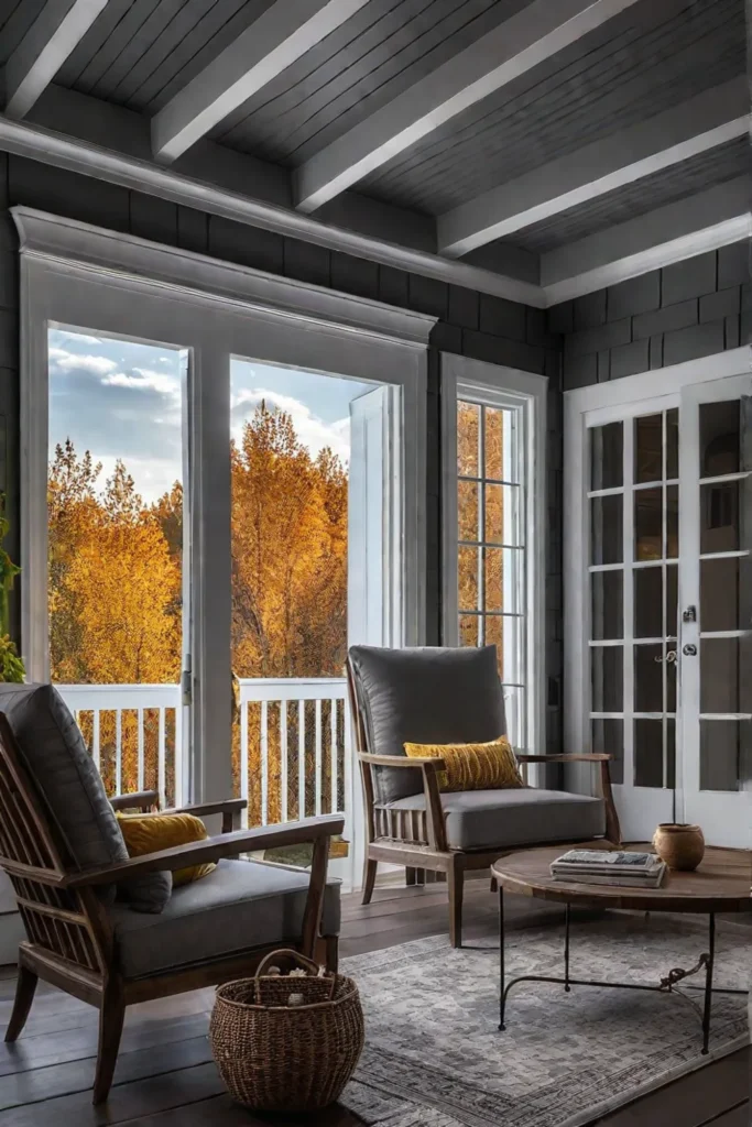 Cozy porch with dark gray ceiling