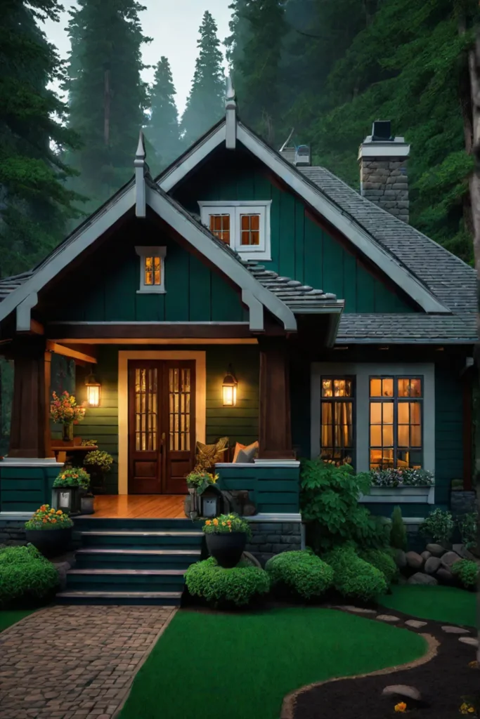Forest green porch Craftsman style