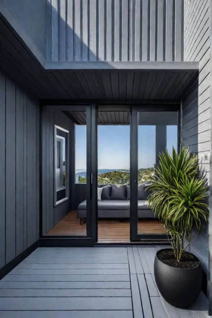 Modern small porch with vertical lines and cool grey tones