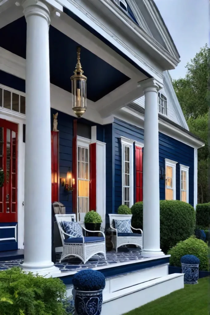 Navy blue porch colonial home
