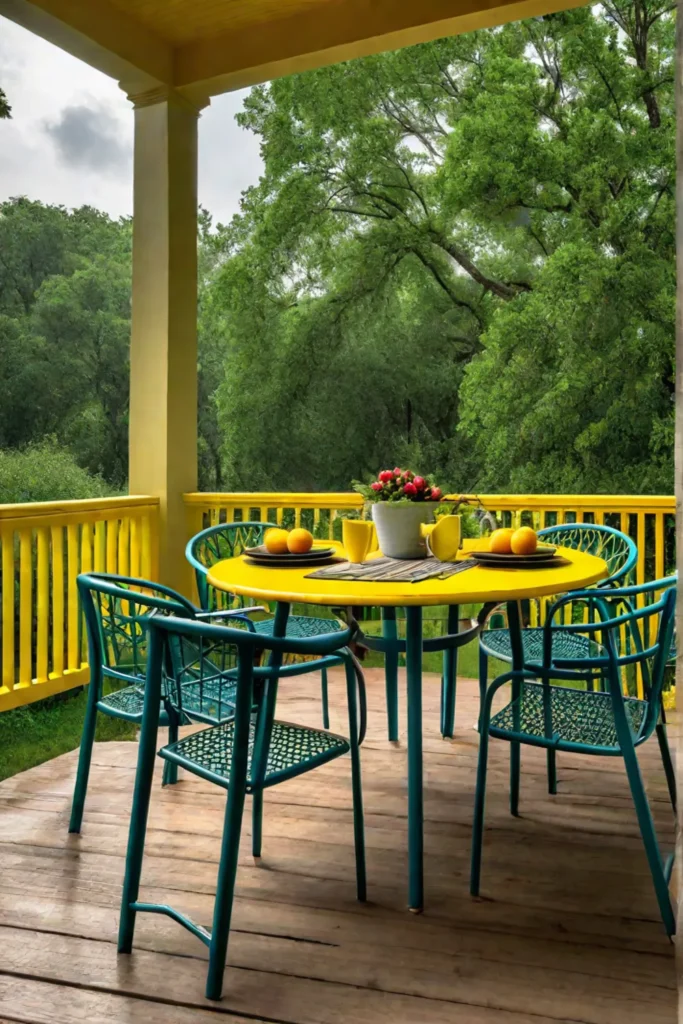 Porch with yellow painted vintage furniture