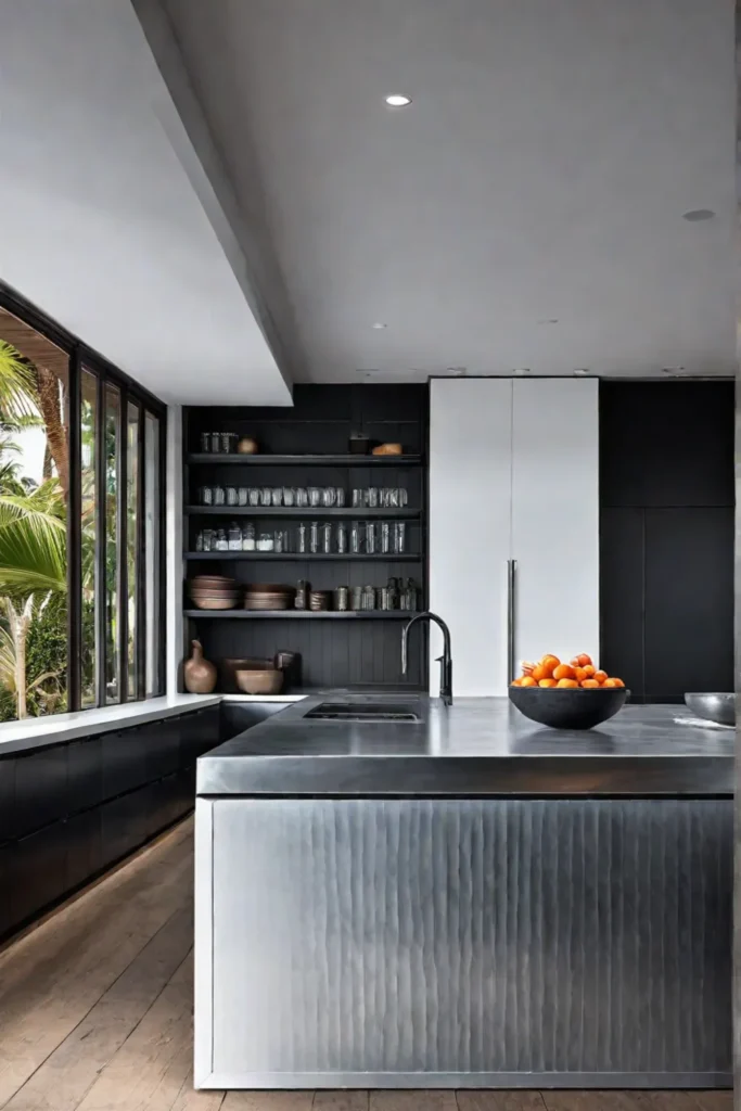 Zinc countertop rustic kitchen island minimalist sophistication