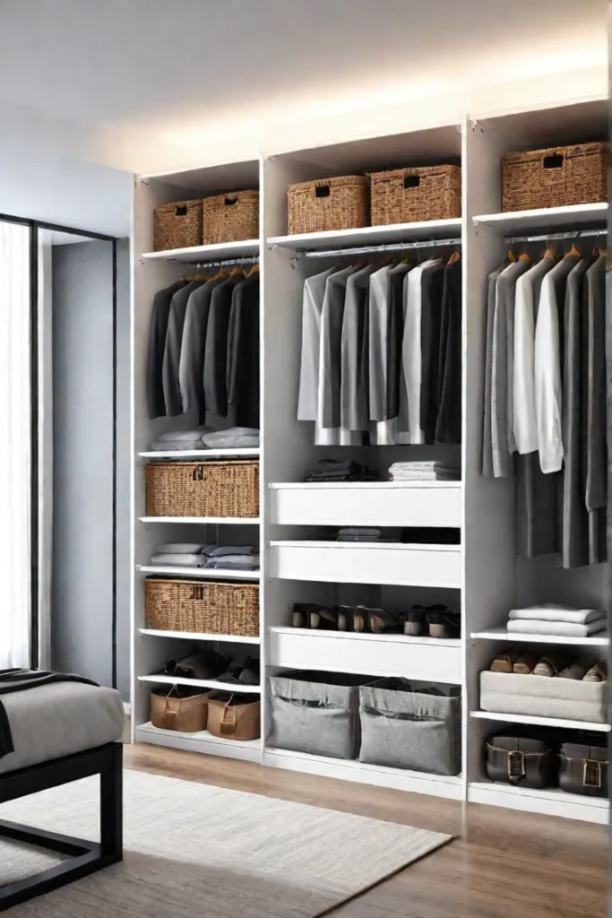 DIY closet system with modular shelving and storage solutions