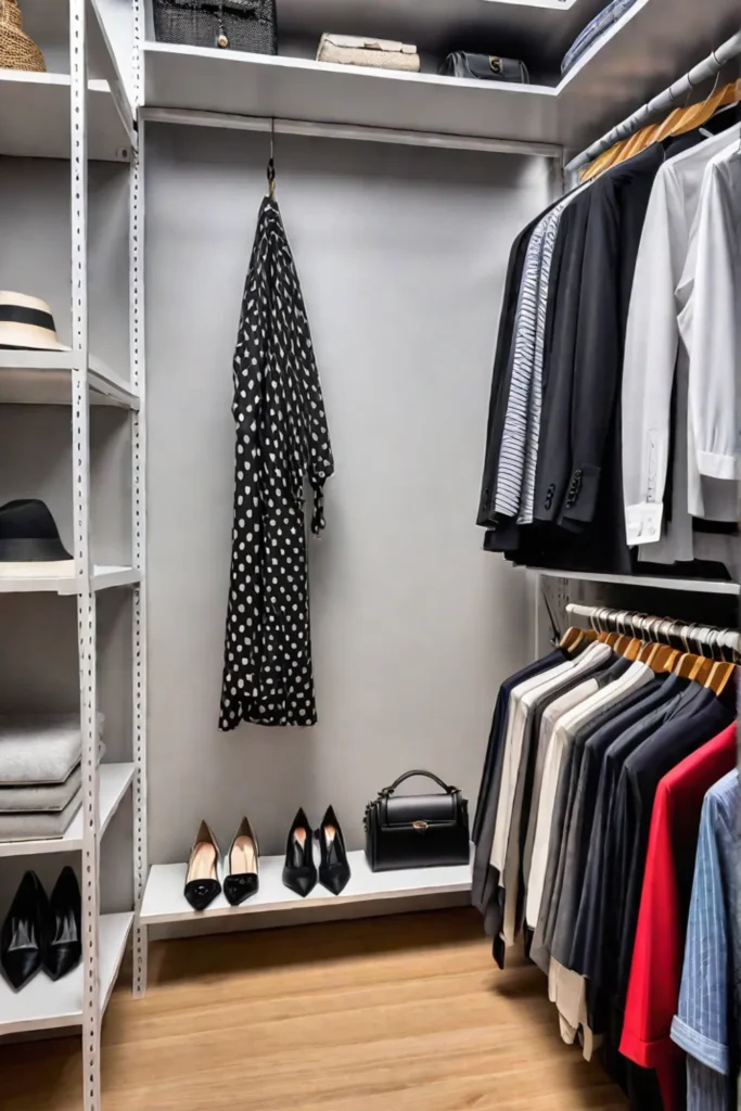 Minimalist closet with capsule wardrobe and organized accessories