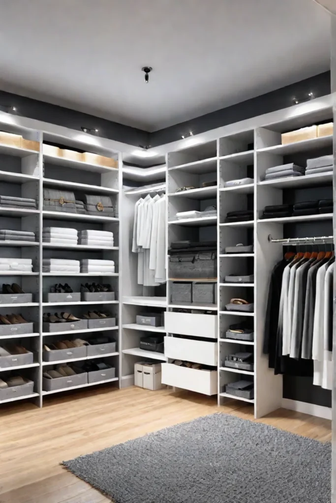 Organized walkin closet with clever storage solutions